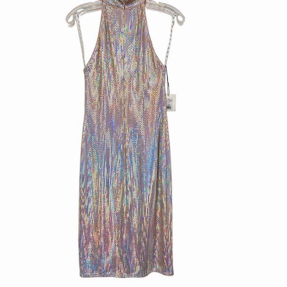 NWT SHO BY TADASHI SHOJI Blush Metallic Halter Midi Dress Iridescent Sequin Sz.S - Picture 8 of 9